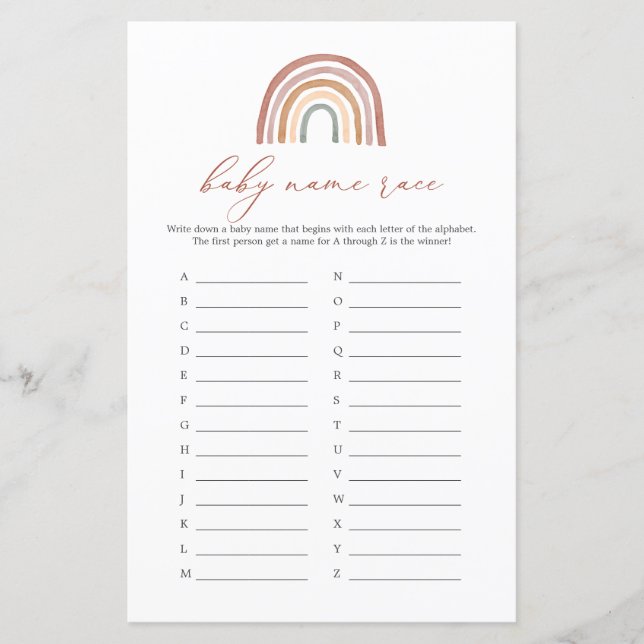 Rainbow Baby Shower Name Race Game (Front)