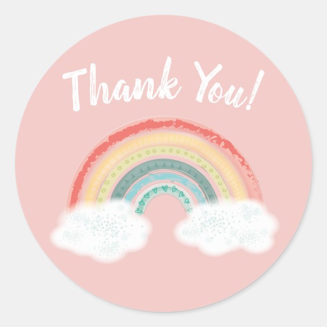 Rainbow Baby Shower Pink Classic Round Sticker (Front)