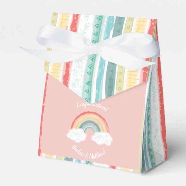 Rainbow Baby Shower Pink Favor Box (Front Side)