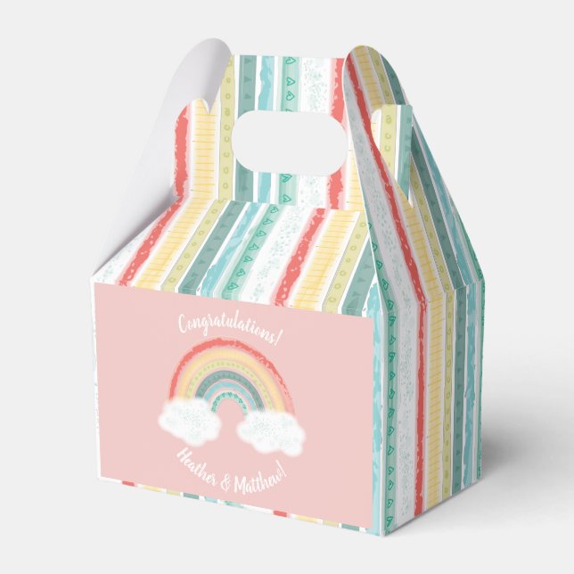 Rainbow Baby Shower Pink Favor Box (Front Side)