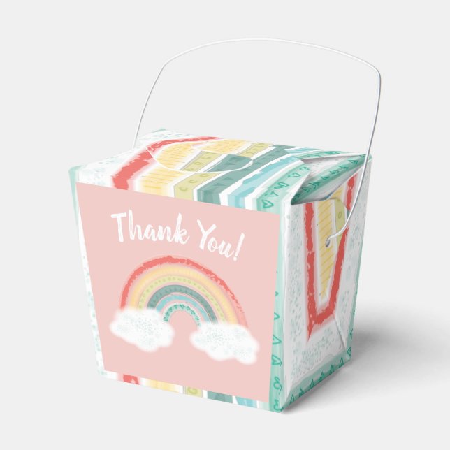 Rainbow Baby Shower Pink Favor Box (Front Side)