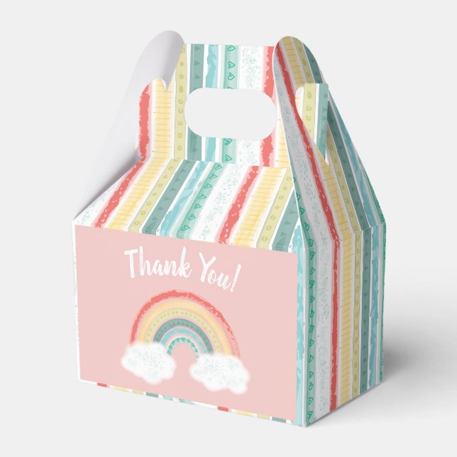 Rainbow Baby Shower Pink Favor Box (Front Side)
