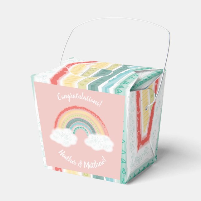 Rainbow Baby Shower Pink Favor Box (Front Side)