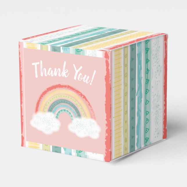 Rainbow Baby Shower Pink Favor Box (Front Side)