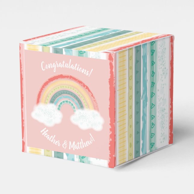 Rainbow Baby Shower Pink Favor Box (Front Side)