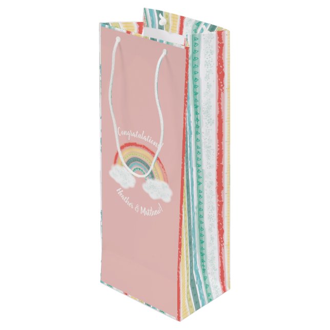 Rainbow Baby Shower Pink Wine Gift Bag (Back Angled)