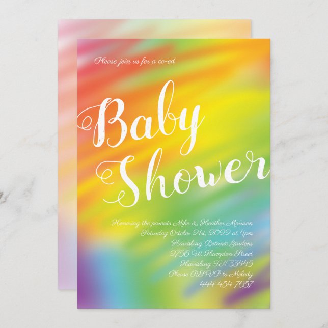 Rainbow Baby Shower Watercolor Gender Neutral Invitation (Front/Back)