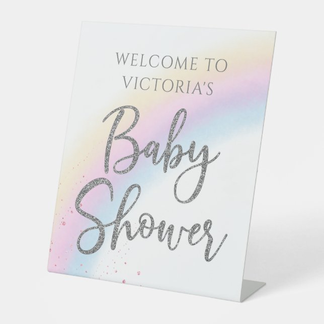 Rainbow Baby Shower Welcome Table Sign  (Front)