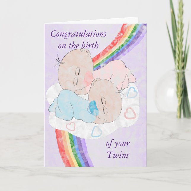 Rainbow Baby Twins Personalised Card (Front)