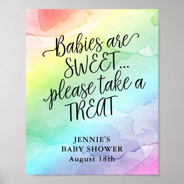 Rainbow Baby Watercolor Baby Shower Favour Display Poster (Front)