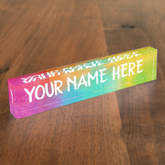 Rainbow background - Customize your own  Desk Name Nameplate (Side)