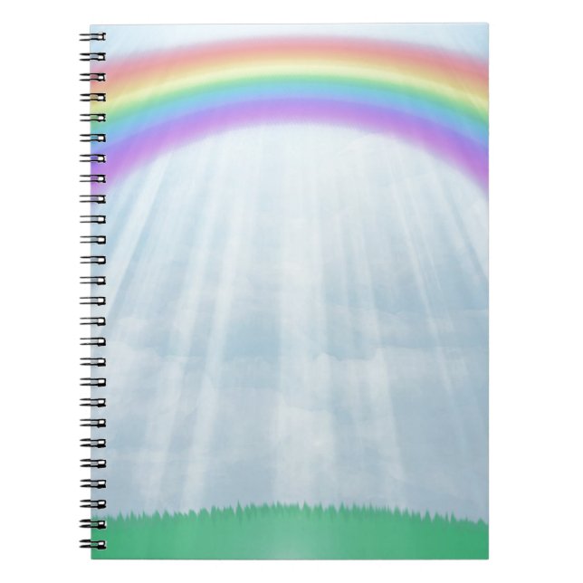 Rainbow Background with Clouds, Grass Notebook (Front)