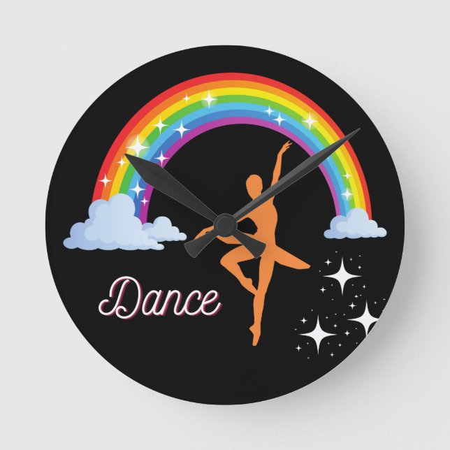 Rainbow Ballerina Dance Round Clock (Front)