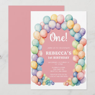 Rainbow Balloon Arch Any Age Birthday Invitation