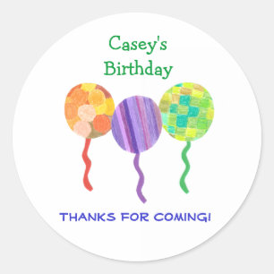 Rainbow balloon birthday favour label