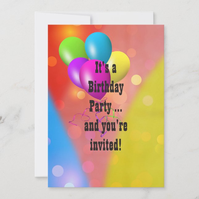 Rainbow Balloon Bokeh Invite (Front)