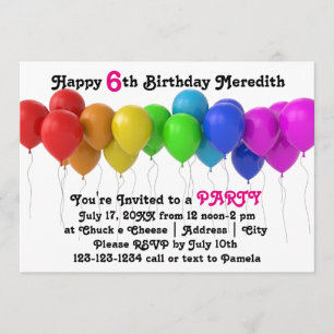 Rainbow Balloons Birthday Invitation Pink
