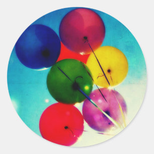 Rainbow balloons classic round sticker