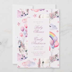 Rainbow Balloons Unicorn Baby Shower Party Girl Invitation