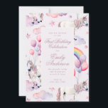 Rainbow Balloons Unicorn First Birthday Party Girl Invitation<br><div class="desc">Part of a collection

Rainbow Balloons Unicorn Pink First 1st Birthday Party Girl Invitation</div>