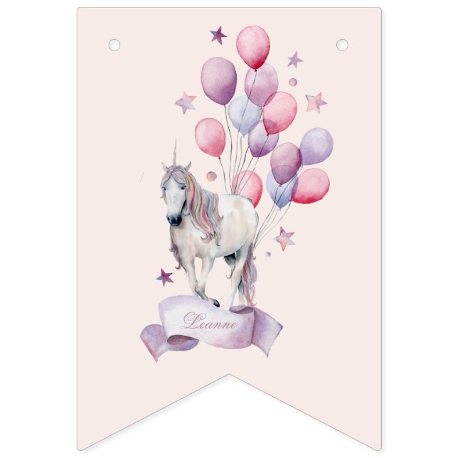 Rainbow Balloons Unicorn Pink Birthday Party Girl Bunting Flags (Third Flag)