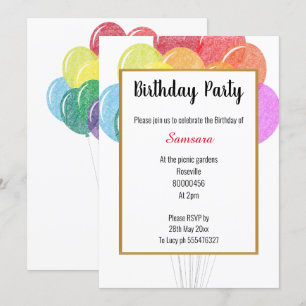 Rainbow Balloons White Birthday Invitation