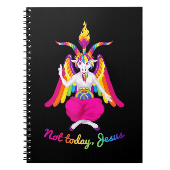 Rainbow Baphomet Not Today Jesus Kawaii Hail Satan Notebook (Front)