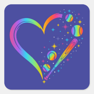 Rainbow Baseball Square Sticker