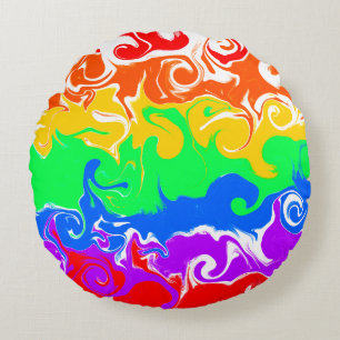 Rainbow Basic Colours Fluid Art   Round Pillow