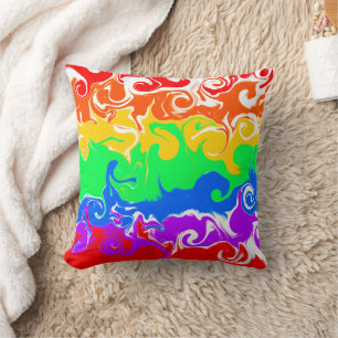 Rainbow Basic Colours Fluid Art Throw Pillow