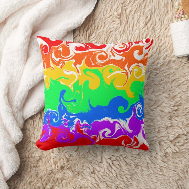 Rainbow Basic Colours Fluid Art Throw Pillow (Blanket)