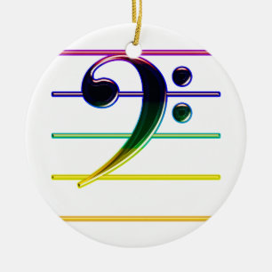 Rainbow Bass Clef Music Note Ceramic Ornament