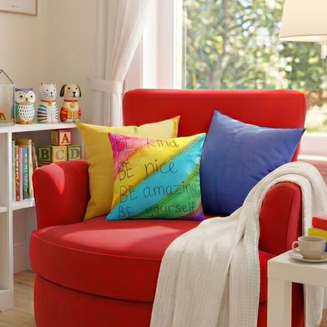 Rainbow BE Kind BE Yourself Inspirational Saying  Throw Pillow (Creator Uploaded)