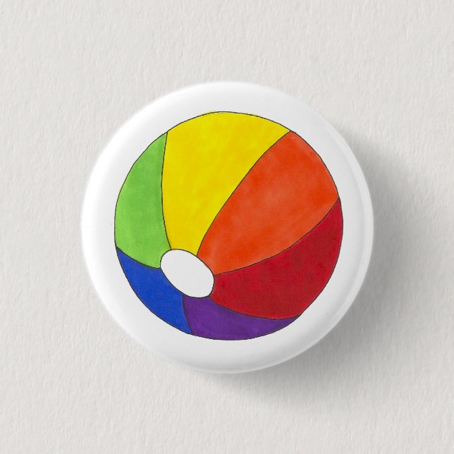 Rainbow Beach Ball Beachball Ocean Vacation Summer 1 Inch Round Button (Front)