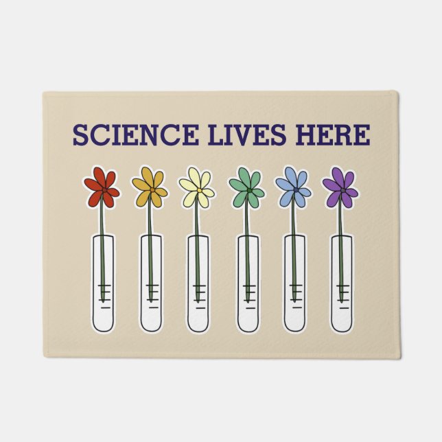 Rainbow Beaker with Flower Science Lives Here Doormat (Front)