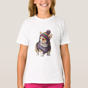 Rainbow Beanie Scarf Corgi Kids T-Shirt