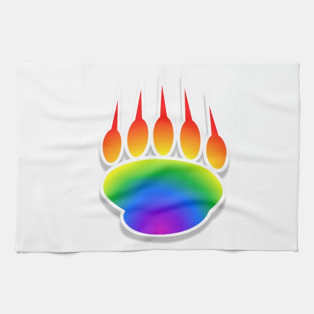 Rainbow Bear Paw Print Kitchen Towel (Horizontal)