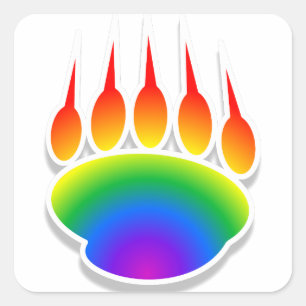 Rainbow Bear Paw Print Square Sticker