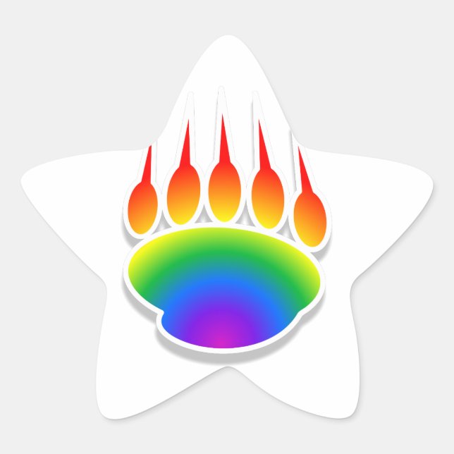 Rainbow Bear Paw Print Star Sticker (Front)