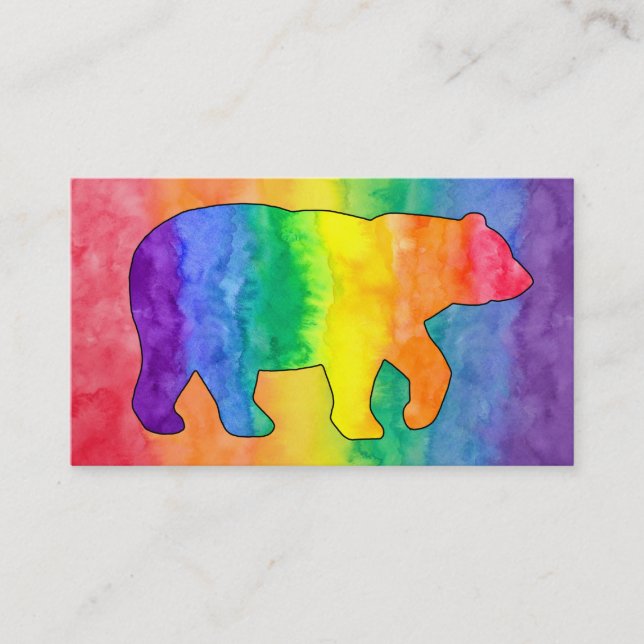 Rainbow Bear Watercolor Wash Business Card (Front)