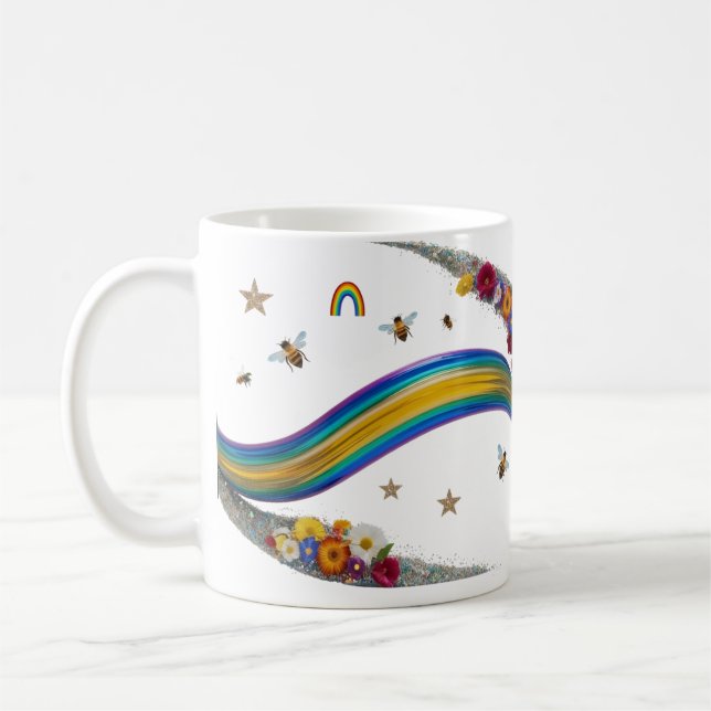 Rainbow Bee Floral Glitter Sparkle Classic Mug (Left)