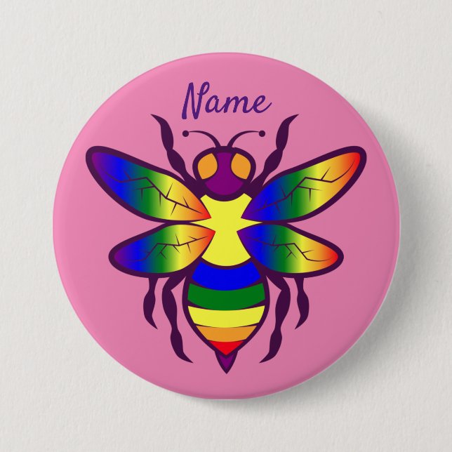 Rainbow Bee Thunder_Cove 3 Inch Round Button (Front)