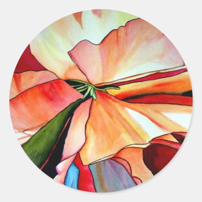 Rainbow Begonia flower watercolour original art Classic Round Sticker (Front)