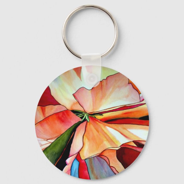 Rainbow Begonia flower watercolour original art Keychain (Front)