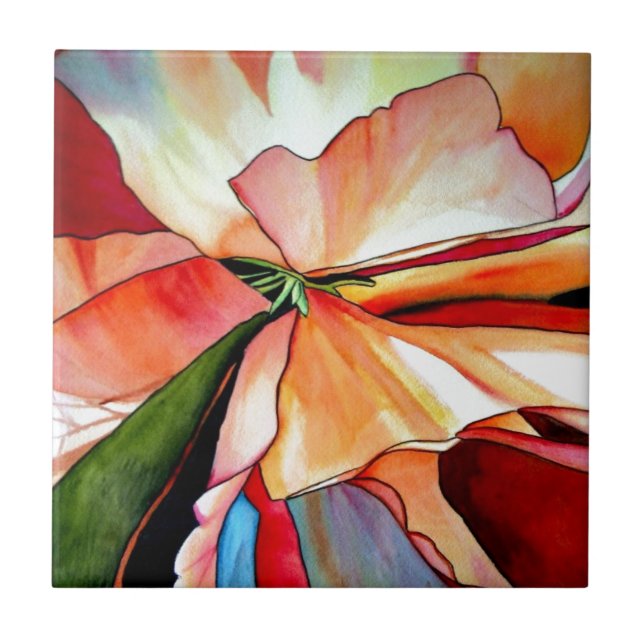 Rainbow Begonia flower watercolour original art Tile (Front)