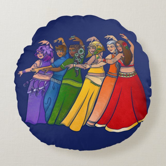 Rainbow Belly Dancer Art Belly Dance Troupe Round Pillow (Front)