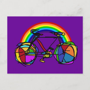 rainbow bicycle cool colours postcard