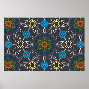 Rainbow Bicycle Mandala Array Poster