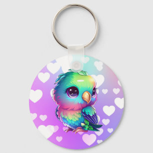 Rainbow bird & hearts  keychain
