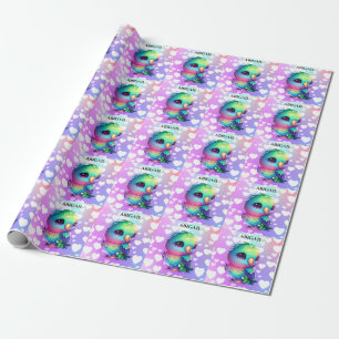 Rainbow Bird & Hearts Personalized Wrapping Paper